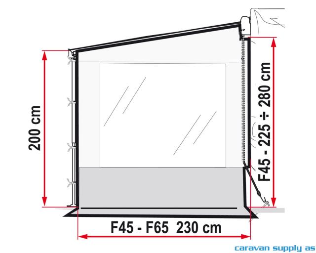 Sidevegg Side W Pro F45 H:225-280 m/vindu+kappe