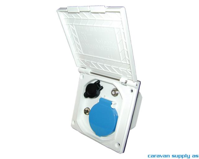 Strøm utboks 220V/12V/TV 10x10cm H05 hvit