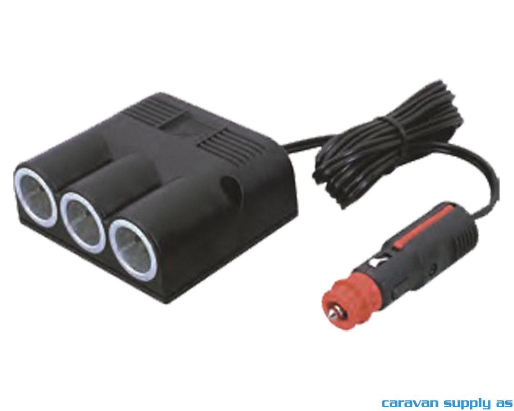 12V adapter uni plugg --> 3 x uni utenpåligge 16A 