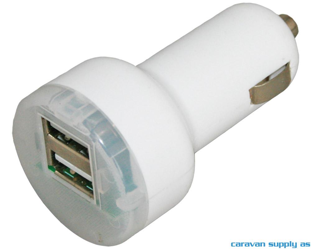 12V plugg m/2 USB 2,1+1=max 3,1A m/lys