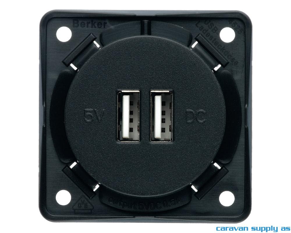 Uttak m/2 USB Berker u/ramme