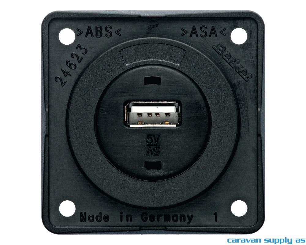Uttak m/1 USB 12V Berker u/ramme 55x55mm antrasitt
