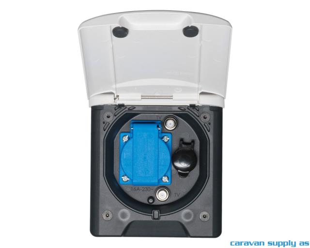 Strøm utboks 220V/12V/TV 12x14cm H14 m/magnet hvit