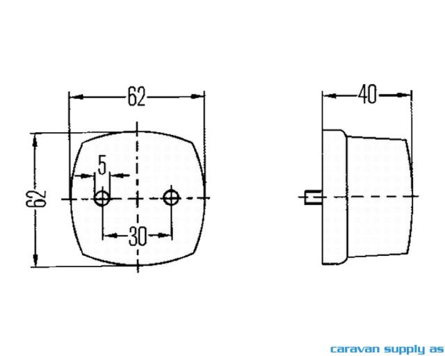 Markeringslys Hella front kantet 62x62mm hvit